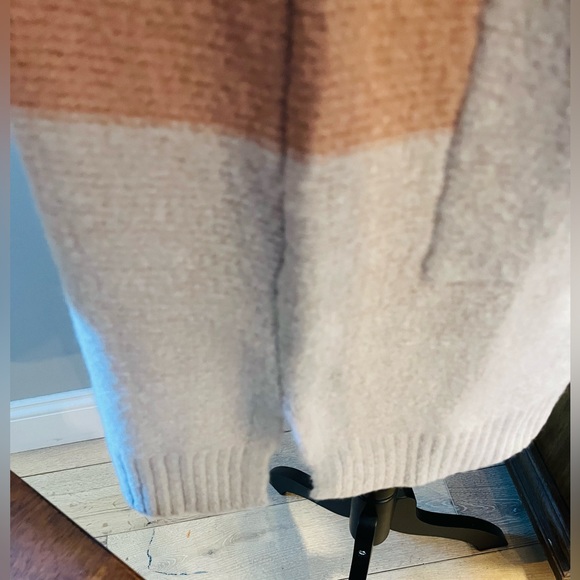 POEM & THREAD Long Cardigan Sweater Coat Open Front Belted Champagne Ivory/Pink - Picture 8 of 14